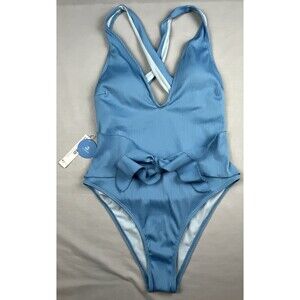 Cupshe One Piece Swimsuit V-Neck Ribbed Size Large NWT